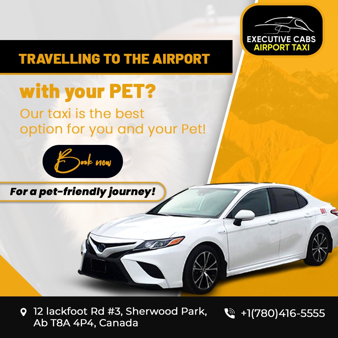 Our taxis are the perfect solution for a smooth and comfortable ride to the airport. Don't wait, book now!

📍Location - maps.app.goo.gl/raEbEdkU7gY6NE…
☎ +1(780)416-55555

#petfriendly #airporttaxi #petfriendlycab  #saferide #canada #sherwoodpark #albertacanada #comfortablejourney