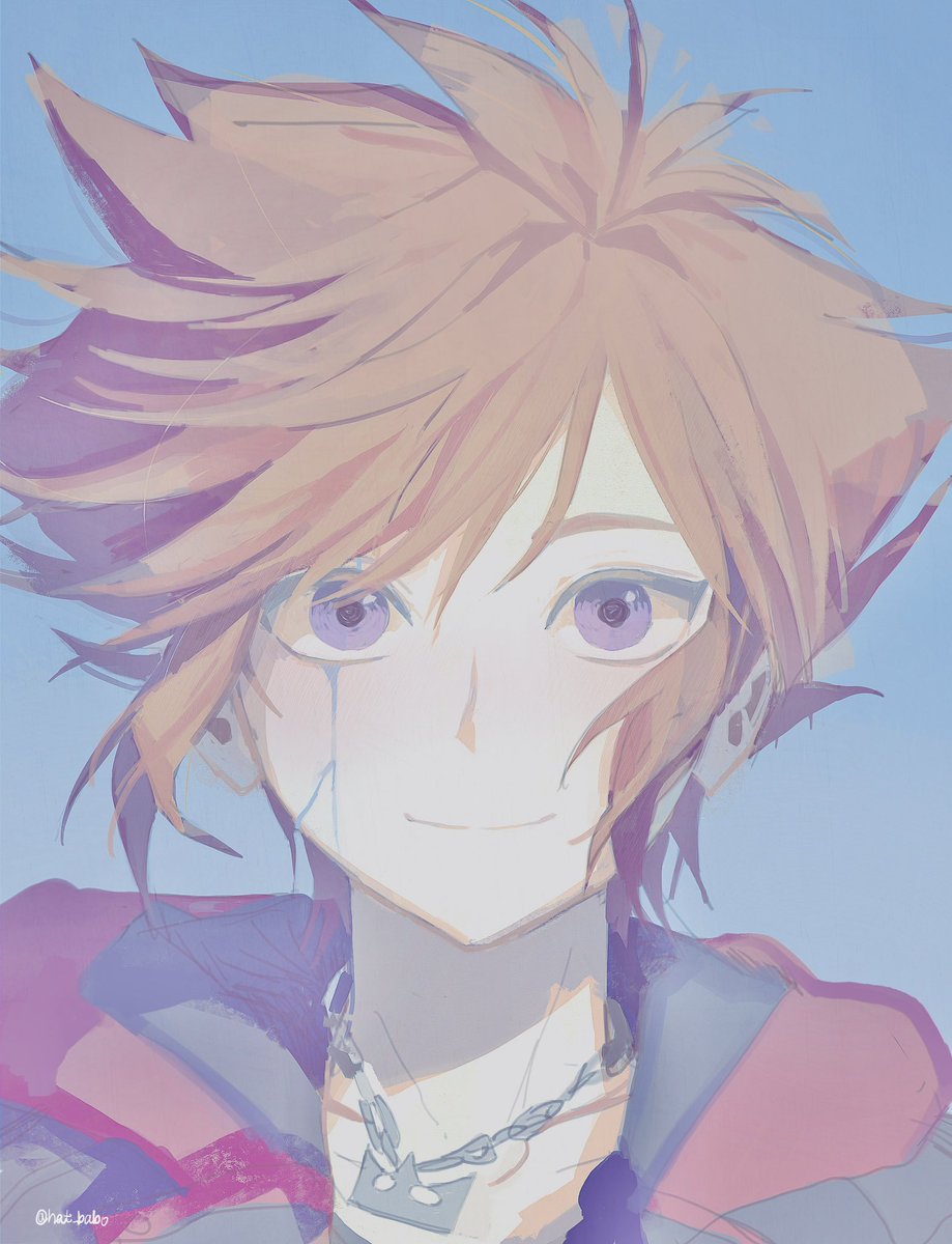 sora (kingdom hearts) solo looking at viewer smile short hair brown hair 1boy closed mouth  illustration images