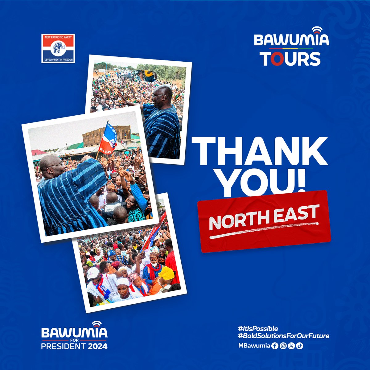 Thank You North East Region. I am touched by your mammoth reception accorded me. #itispossible #bawumia2024 #boldsolutionforourfuture