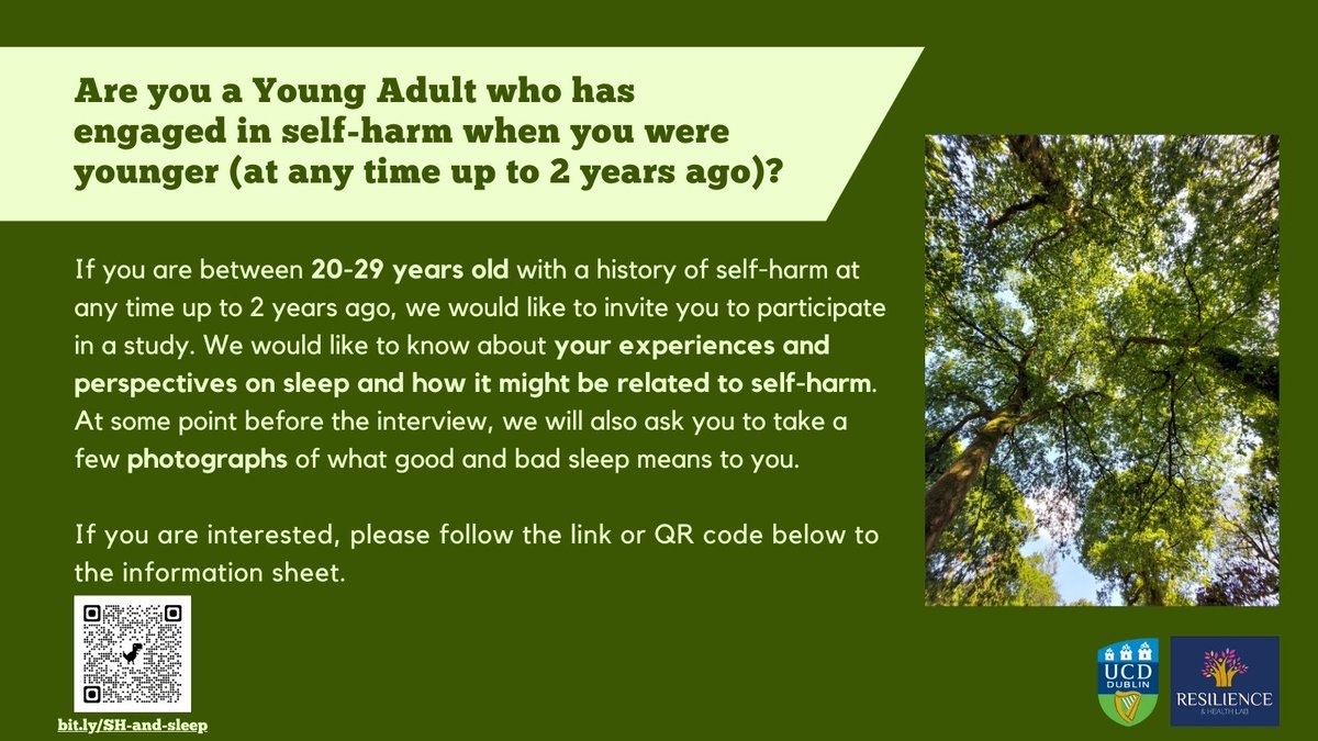 Greena Regi (@greenaregi23) on Twitter photo How does #sleep impact #youthmentalhealth, particularly when engaging in self-harm?
Still recruiting for our study with <a href="/NearchouNiki/">Dr Niki Nearchou</a> & <a href="/FrenchAine/">Áine French</a>. If you're 20-29, share your insights!
Link/image👇
bit.ly/SH-and-sleep
#SelfHarm #SleepResearch #YoungAdults How does #sleep impact #youthmentalhealth, particularly when engaging in self-harm?
Still recruiting for our study with <a href="/NearchouNiki/">Dr Niki Nearchou</a> & <a href="/FrenchAine/">Áine French</a>. If you're 20-29, share your insights!
Link/image👇
bit.ly/SH-and-sleep
#SelfHarm #SleepResearch #YoungAdults