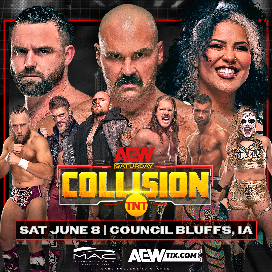 #AEWCollision is coming to the Mid-America Center @backatthemac in Council Bluffs, IA on Saturday, June 8th!

Tickets are on sale now!
🎟 AEWTIX.com