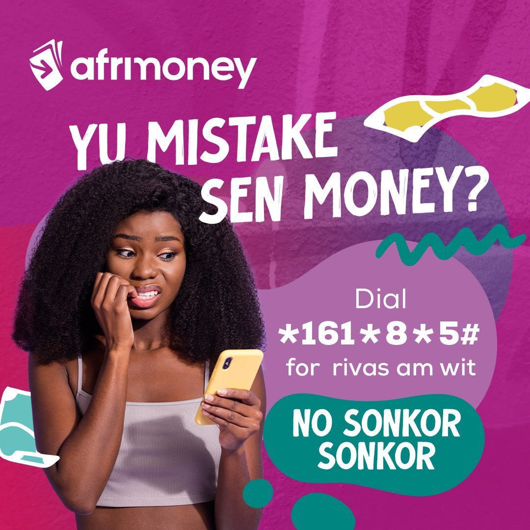 You mistake sen money to wrong number 😮? Now, you can reverse it back with no wahala📲. Just dial *161*8*5# and make it happen with #NoSonkorSonkor💡. Terms & Conditions Apply 🙏🏾. #AfrimoneySL #SaloneTwitter #SaloneX