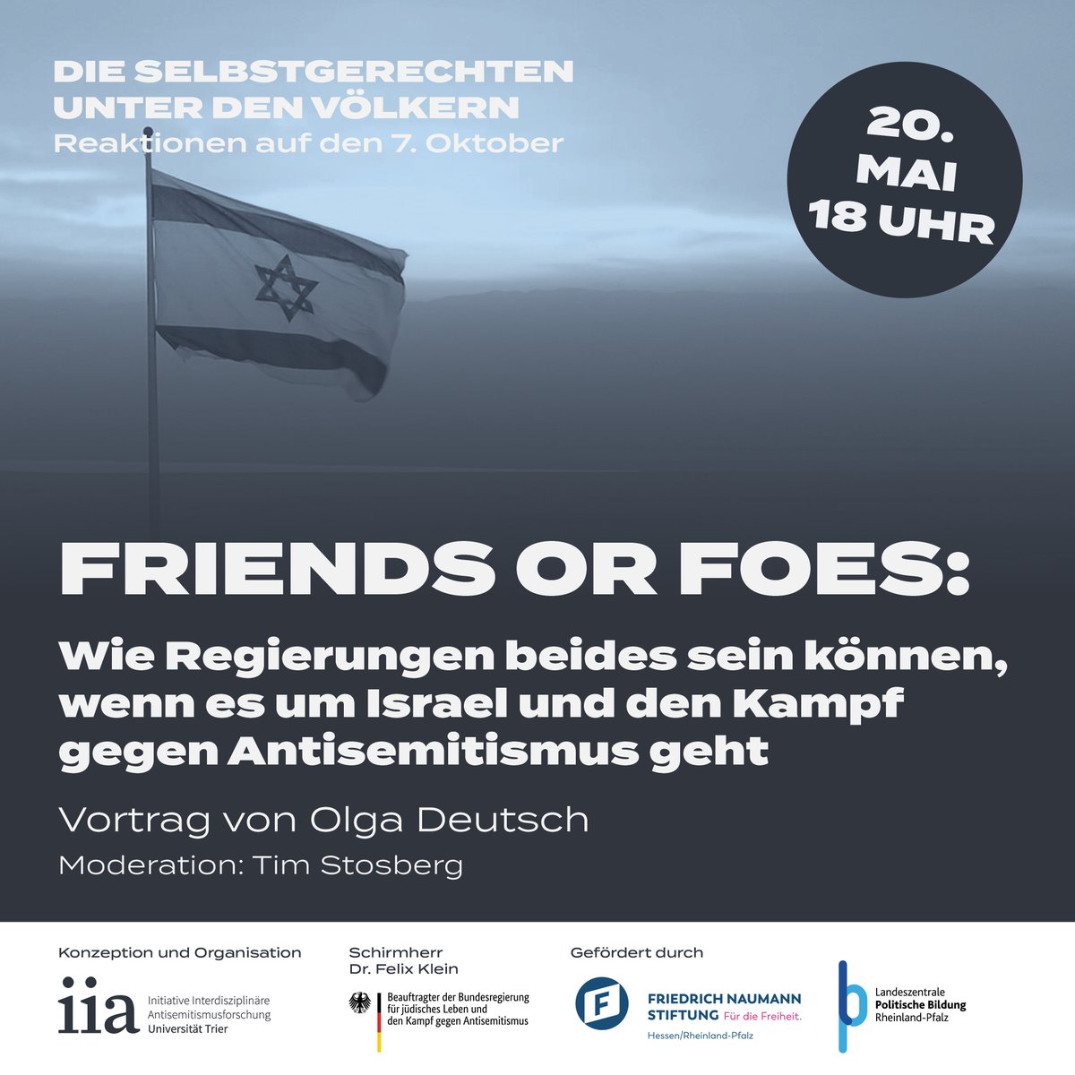 📅 Am 20. Mai um 18 Uhr findet der 5. Teil der Vortragsreihe „Die Selbstgerechten unter den Völkern Völker – Reaktionen auf den 7. Oktober“ (<a href="/lpb_rlp/">LpB RLP</a>) statt. Olga Deutsch (<a href="/NGOmonitor/">NGO Monitor</a>) wird über die staatliche Förderung israelfeindlicher NGOs sprechen. 📺youtube.com/watch?v=gyo5Dk…