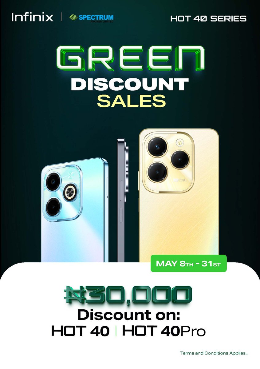 Spectrumphoneng's tweet photo. Discount Discount Discount !!!
I know you are thrilled by this, why not rush this offer while it last. Get a discount of 30,000 Naira on every purchase of Infinix Hot 40 and Infinix Hot 40 Pro now. 

Click on this link https://t.co/VCQXu3hZdU to order online now
 #spectrumonline https://t.co/Av9eZDH6UV