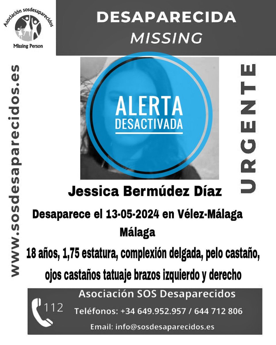 🔕 DESACTIVADA 🟠 Alta vulnerabilidad #sosdesaparecidos #Desaparecido #Missing #España #VélezMalagá Fuente: sosdesaparecidos Síguenos @sosdesaparecido