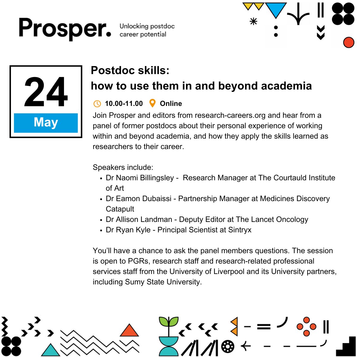 Prosper (@prosperpostdoc) on Twitter photo Keen to hear from former postdocs about their career journeys beyond academia? We're co-hosting a panel on the 24th May as part of <a href="/LivUniAcademy/">The Academy</a>'s Making an Impact - open to all <a href="/LivUni/">University of Liverpool</a> PGRs, postdocs and research staff! For more info and to register: shorturl.at/efY59 Keen to hear from former postdocs about their career journeys beyond academia? We're co-hosting a panel on the 24th May as part of <a href="/LivUniAcademy/">The Academy</a>'s Making an Impact - open to all <a href="/LivUni/">University of Liverpool</a> PGRs, postdocs and research staff! For more info and to register: shorturl.at/efY59