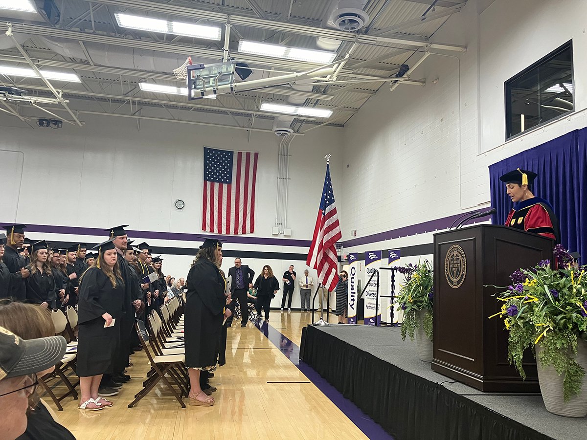 Director McKenzie Snow along with Department team members Amy Gieseke and Heather Meissen joined Iowa Valley President Howsare Boyens and the Ellsworth community in celebrating commencement last week. Future elementary educator Reagan Goodell delivered the commencement, and