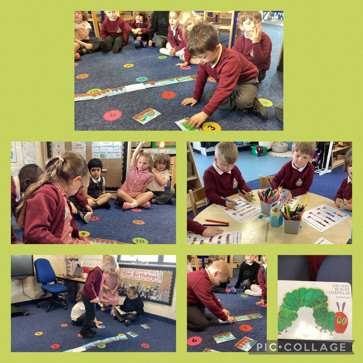 MissGoldsmithML's tweet photo. Today we have started our story for this week ‘The Very Hungry Caterpillar’ by Eric Carle. It is one of our favourite stories, we retold the story with stick puppets and sequenced the story too 🍃🐛🦋🍃🐛🦋 #eyfs #theveryhungrycaterpillar #minibeasts @MabLanePri https://t.co/6RZ3zf3w5Q