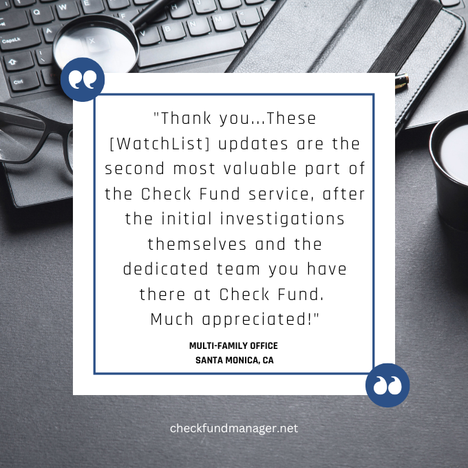 CheckFundMgr's tweet photo. We Value Client Feedback!

At #CheckFundManager, we are committed to providing  in-depth due diligence services that our clients can trust!

Visit https://t.co/Oz6W304vPv to learn more about our new #AISocialMediaCheck service addition!

#TestimonialTuesday #cfmtestimonials https://t.co/JqkUWZq6RX