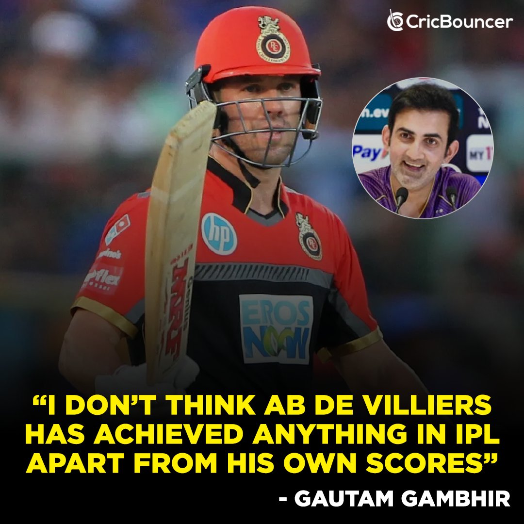 Gautam Gambhir has his say on AB de Villiers' IPL career.

#GautamGambhir #ABdeVilliers #KKR #RCB #IPL2024 #Cricket #CricBouncer