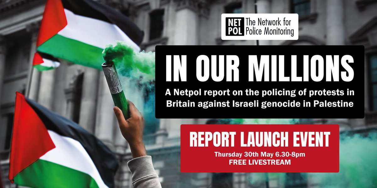 BOOK NOW for the online launch of Netpol's new in-depth report on the policing of the recent Palestine protests in England and Wales. 🗓️ Thursday 30 May 🕡 6.30pm - 8pm Book your free livestream ticket here tinyurl.com/5x3rjkv8