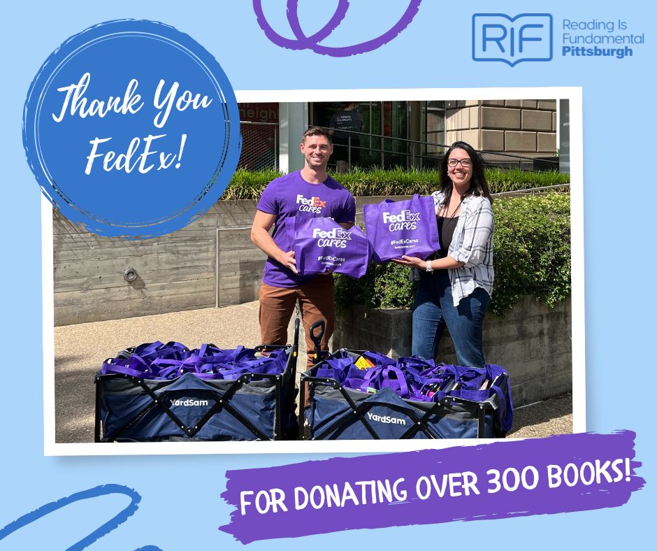 Thank you so much to our friends at @FedEx for hosting a book drive and collecting over 300 books! We can’t wait to share these amazing titles with our RIF kiddos! #RIFpgh #readingisfun #pittsburghnonprofit #bookdrive #fedexcares