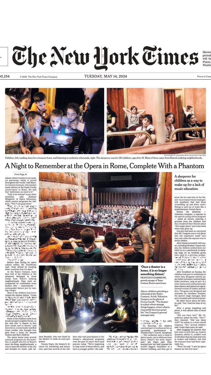 “A Night to Remember at the Opera, Complete With a Phantom”: @nytimes dedica uno spazio in prima pagina e un lungo reportage alla nostra “Notte a Teatro” 📰