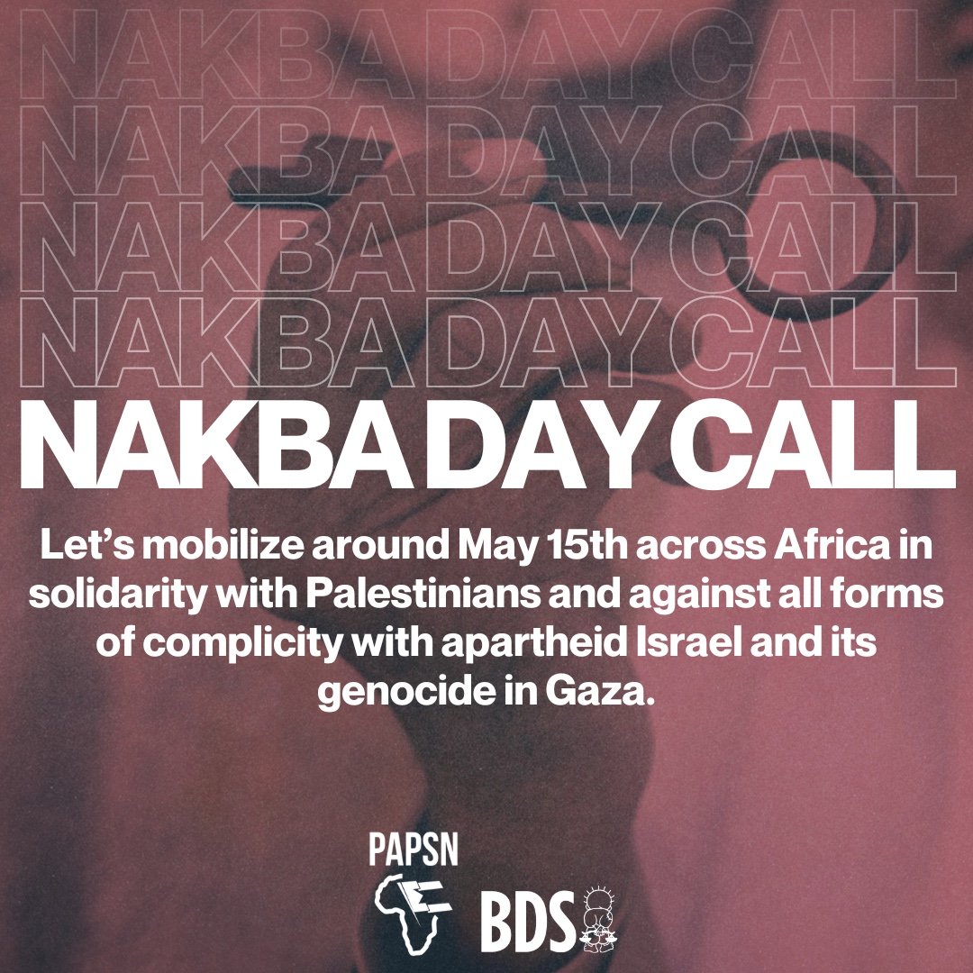Call to Mobilize!

15 May marks 76 yrs since the Nakba - ethnic cleansing & mass displacement of Palestinians.

Today we witness a 2nd Nakba: over 100,000 killed or wounded, starvation, mass imprisonments, torture, destruction of homes, schools, hospitals, universities

#NakbaDay