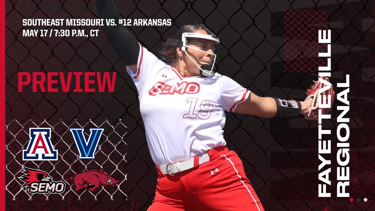 SEMOsoftball's tweet photo. Southeast Missouri faces #12 Arkansas in the NCAA Regional Friday. Start time is 7:30 p.m., CT and the game will air live on ESPN+ from Fayetteville, Arkansas. SEMO is in the NCAA Tournament for the third time.
Preview: https://t.co/JXwUA88VHO https://t.co/ggLLnMeuKa