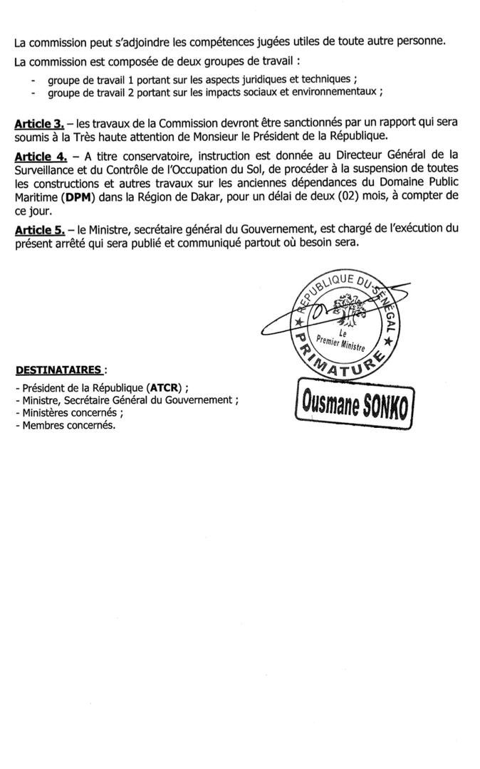 Mise en place d’un comité ad hoc rattaché à primature  pour la vérification des titres sur le littoral et les zones concernées