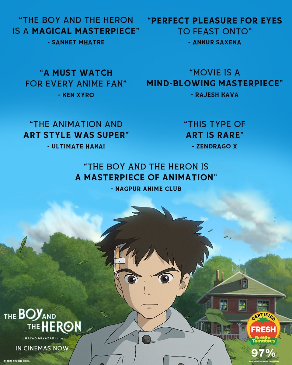 Fans are calling #TheBoyAndTheHeron 'a magical masterpiece'.​ Book your tickets now: bookmy.show/e/TheBoyAndThe…​ The animated movie is out in cinemas in Japanese with English Subtitles & English Dubbed versions.​ #WarnerBrosIndia #StudioGhibli #HayaoMiyazaki #AnimatedMovie