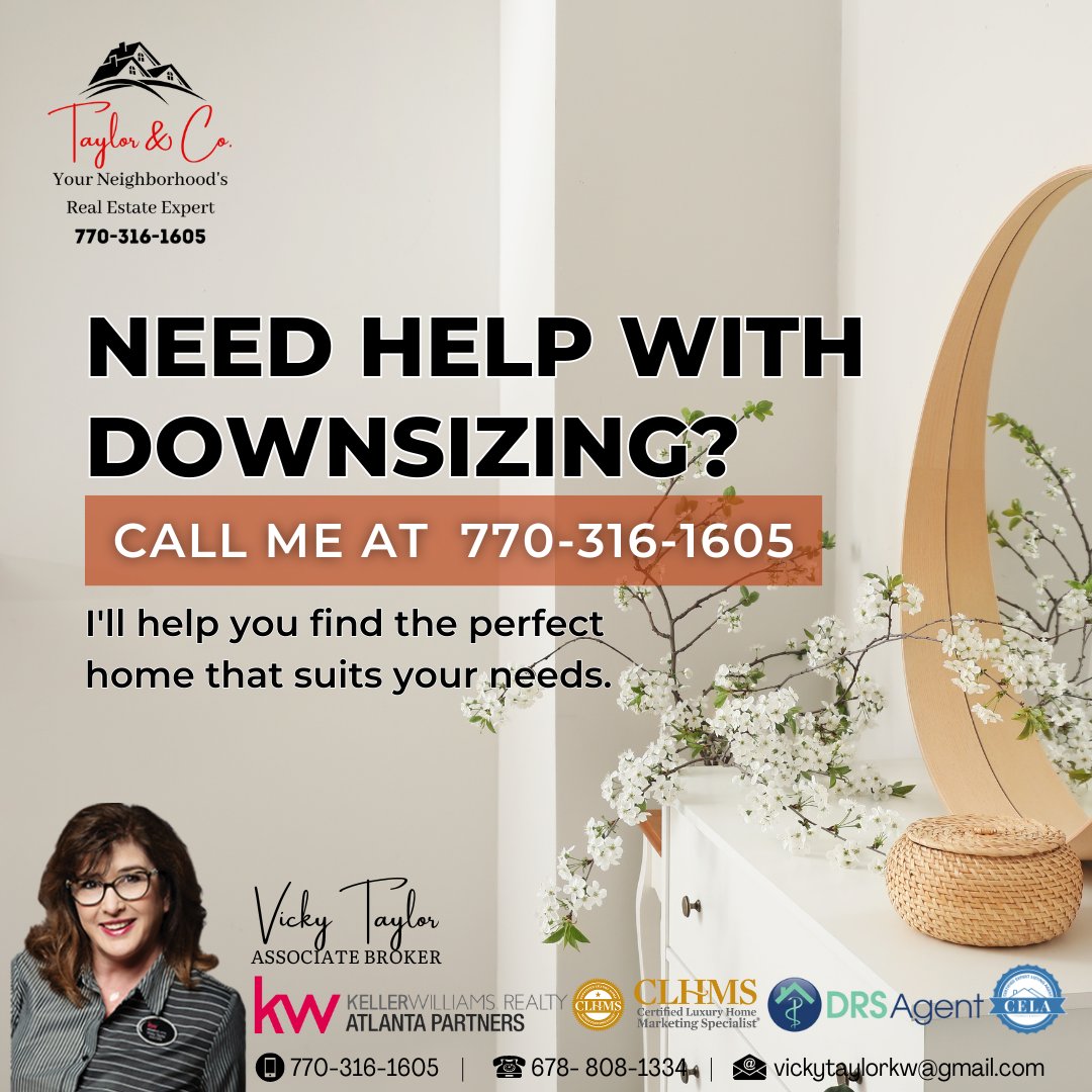 Feeling overwhelmed with downsizing your home? Let me help make the process smoother and stress-free for you. Reach out today! 🏡
#TaylorAndCoRealty #KellerWilliamsNEATL #LuxurySpecialist #CLHMS #DRSAgent #LuxuryHomeSpecialist #EqualOpportunityHousing #DownsizingAssistance