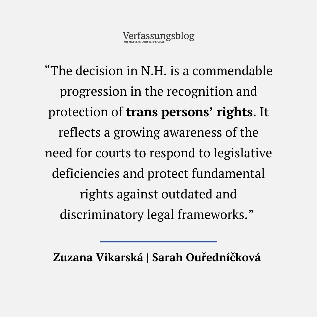 How about the rights of trans persons to reassign their legal gender? The Czech Court has changed its position by 180 degrees – no longer evasive, insensitive, and ignorant. Yet, still political. ZUZANA VIKARSKÁ and SARAH OUŘEDNÍČKOVÁ analyse: verfassungsblog.de/the-transgende…