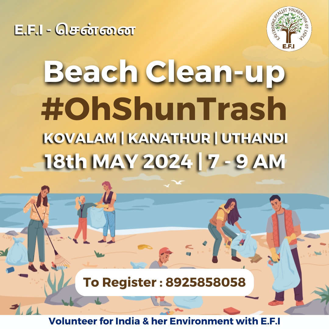 Join us this summer for a sunrise #BeachCleanUp! Let's protect our oceans and shores together. Volunteer with us in the early morning breeze before the heat kicks in.

Register here: forms.gle/vbiSR4hX6tzAA7… 

#OhShunTrash #EFIVolunteer #Chennai #BeatPlasticPollution