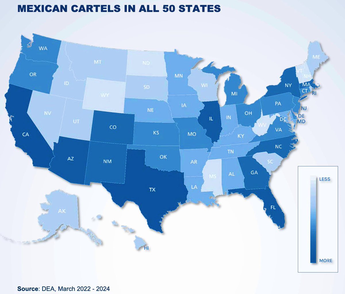 @JonLeslieNH I hear from some folks that “Oh, this is not our problem” as they try to leave to Texas, Arizona and California to sort out. Truth is, travel inside the US is easy — and Massachusetts and New York are some of the worst states for foreign-controlled gang activity. Here’s a map