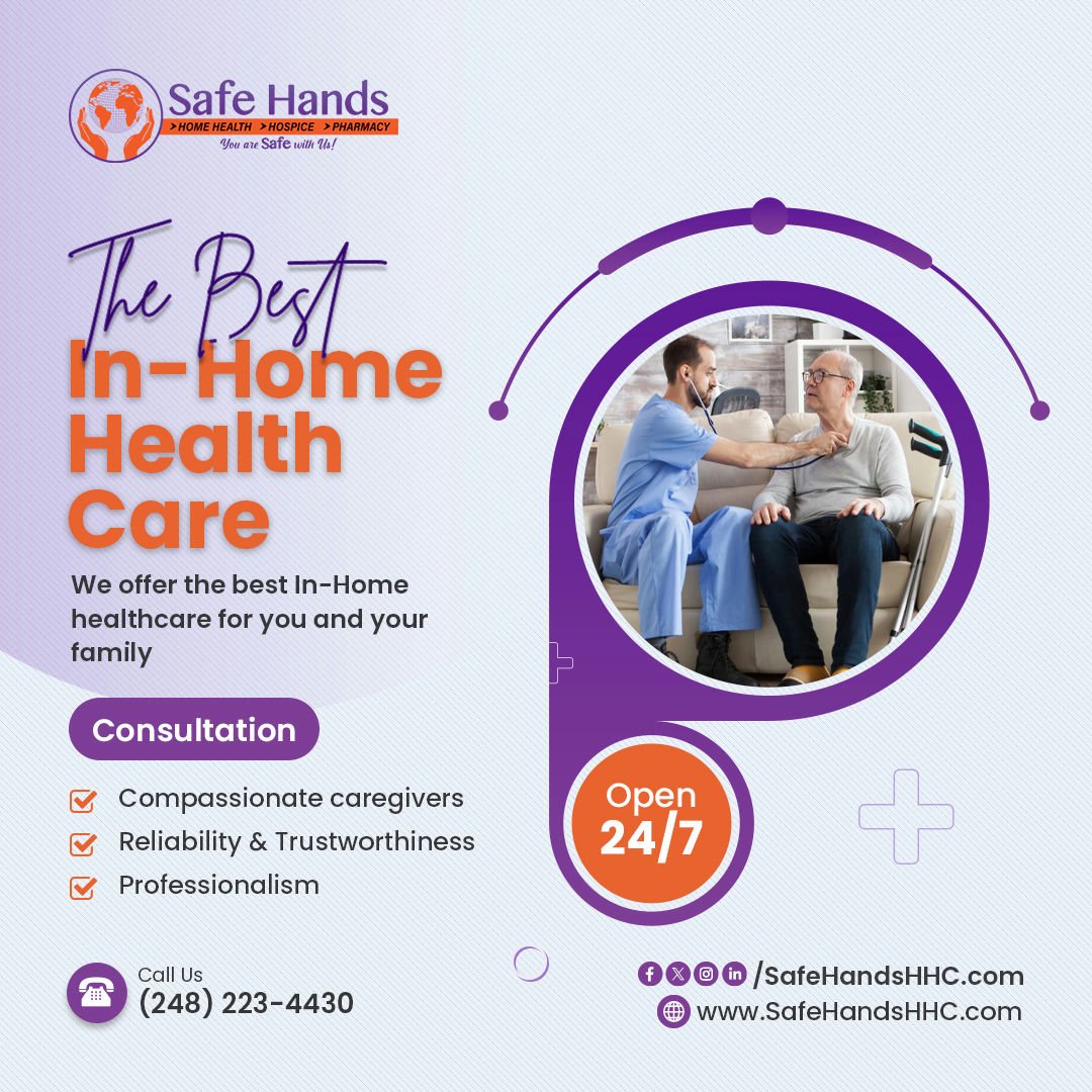 Experience top-tier healthcare right at your doorstep with Safe Hands Home Health Care. Available 24/7 to ensure your family stays in perfect health. 🏥👨‍⚕️👩‍⚕️

Feel free to contact us now: +1 (248) 223-4430
or
Visit us: safehandshhc.com

#InHomeCare #SafeHandsHHC