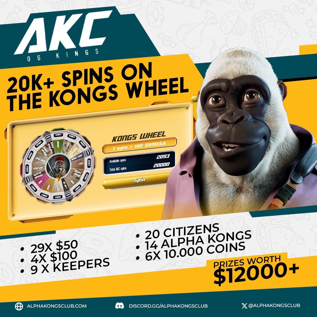 Happy Tuesday Kongs 🦍 The Kongs Wheel has been a huge success so far with over 20K spins and well over 12k USD in prizes! Some more good news on this is that we are currently speeding up development on V2 of the Kongs Wheel and aiming to launch by May 23rd! 🎉🎉🎉 Have you