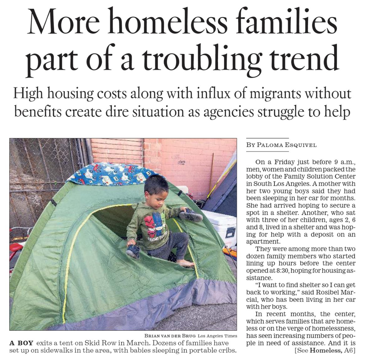 The front page of the LA Times this morning has a photo of a young boy living in a tent on Skid Row. Meanwhile, @CD5LosAngeles Councilwoman Katy Yaroslavsky is pushing an ordinance that would make housing for this young boy much harder to build.