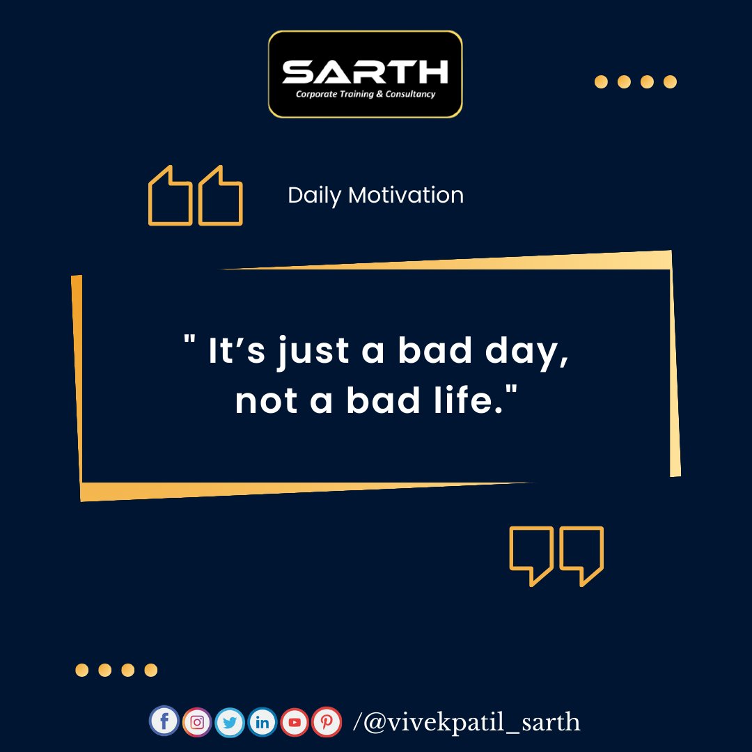 It’s just a bad day, not a bad life.
#motivation #quotes #quoteoftheday #motivationalquotes #inspirationalquotes #inspirationdaily #quotesaboutlife #quotesdaily #motivated #youthempowerment #nashikcity