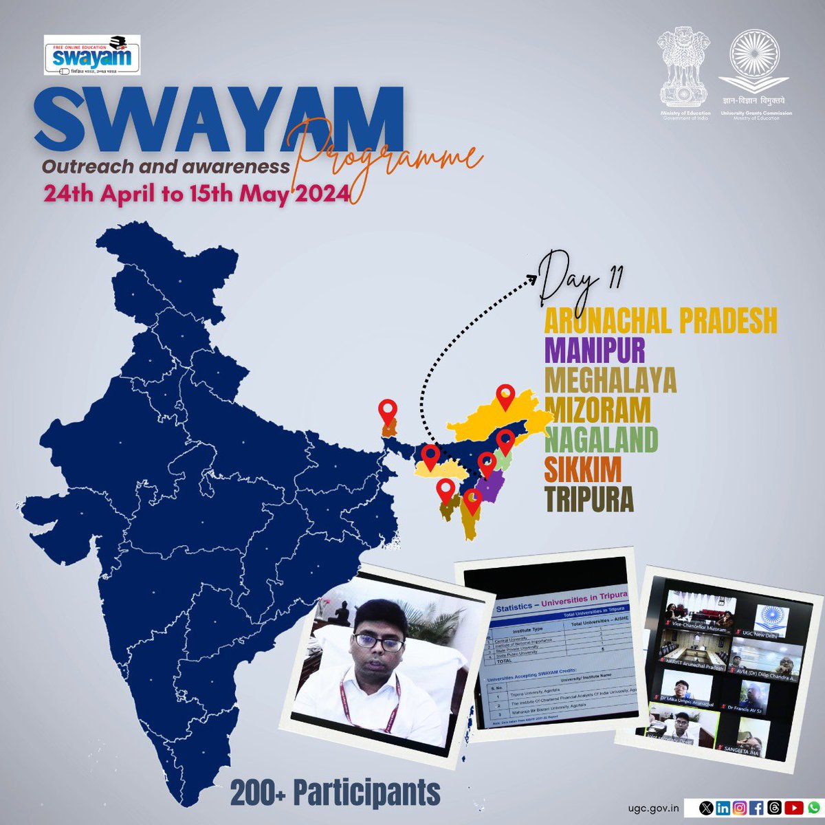 UGC Updates: SWAYAM Outreach & Awareness Programme, Day 11 Sh. @GovindJaiswal8, JS(TEL), Ministry of Education, & UGC Officials interacting with VCs, Principals, SWAYAM Local Chapters & NEP SAARTHIs, exchanging ideas, best practices, & insights related to SWAYAM initiatives.