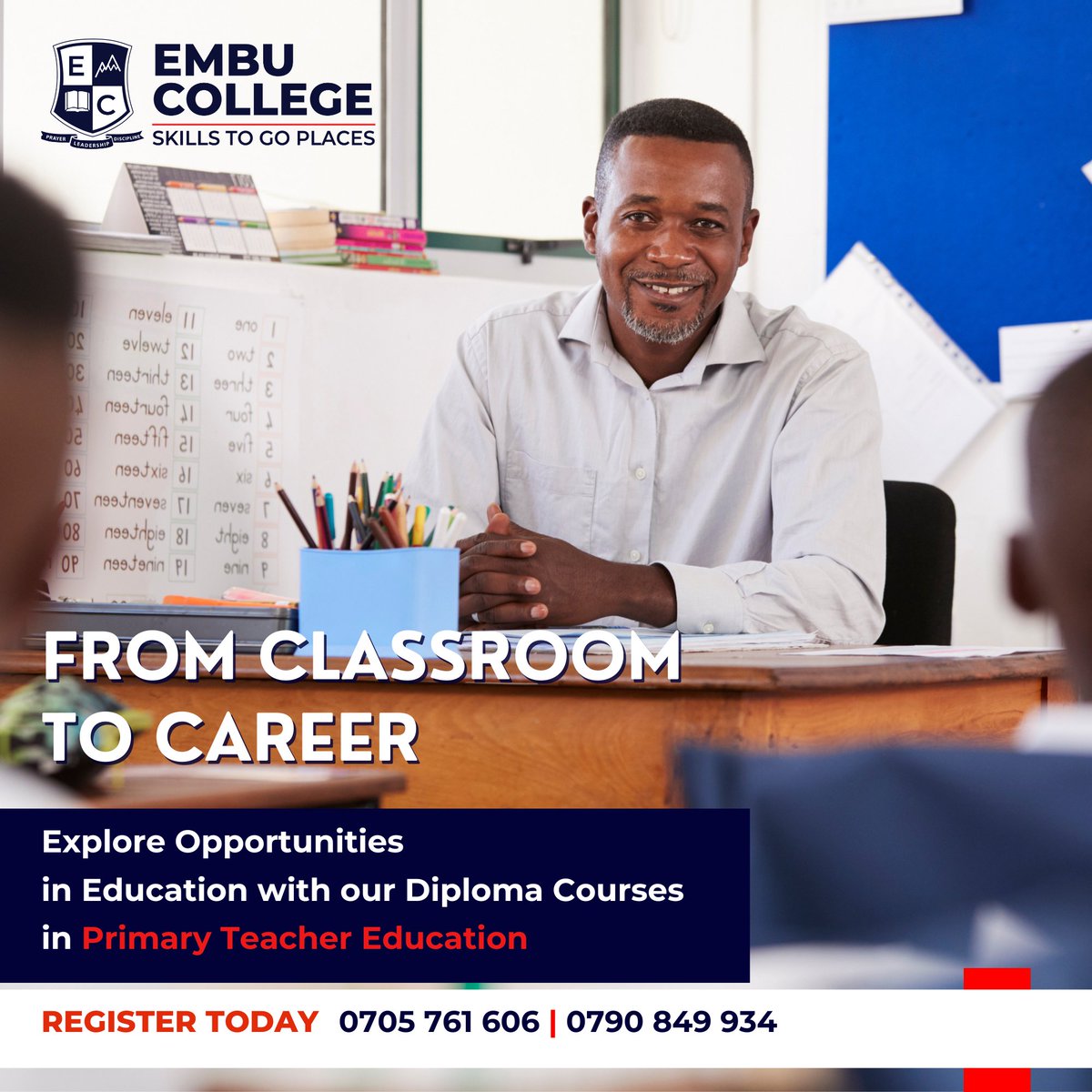 Discover, Learn, Grow. 
Discover the art of teaching and the joy of perpetual learning. Dive into our Teaching Department courses and pursue your teaching career at Embu College 
 #LifelongLearner #embucollege #teachingskills #skillstogoplaces