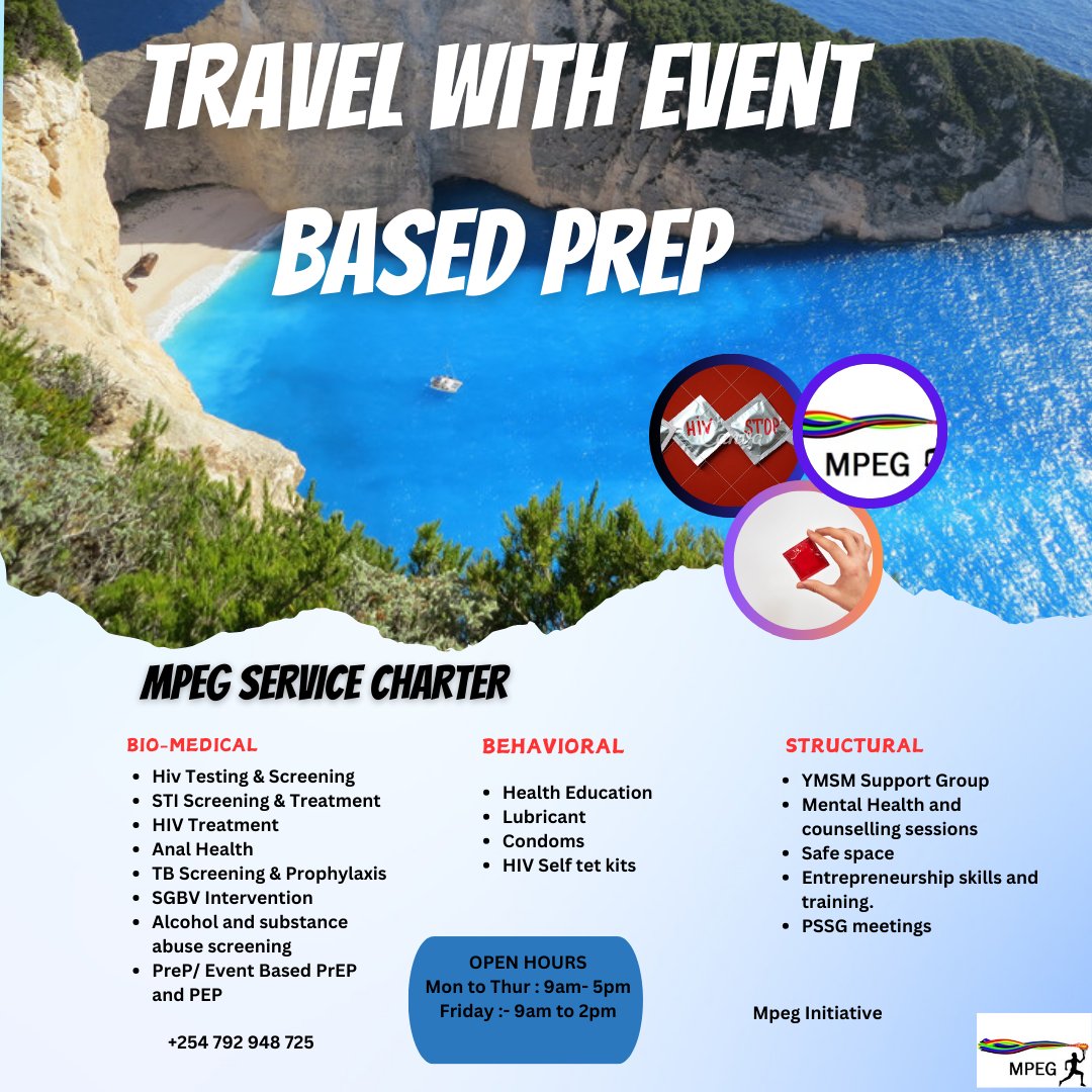 Although daily oral PrEP continues to be the most common PrEP dosing regimen, event-driven PrEP (ED-PrEP), also known as on-demand PrEP

MPEG services are entirely freee
Welcome 

#welcome #welcomehome #service #clinic #freeclinic #blockout2024 #Kenya