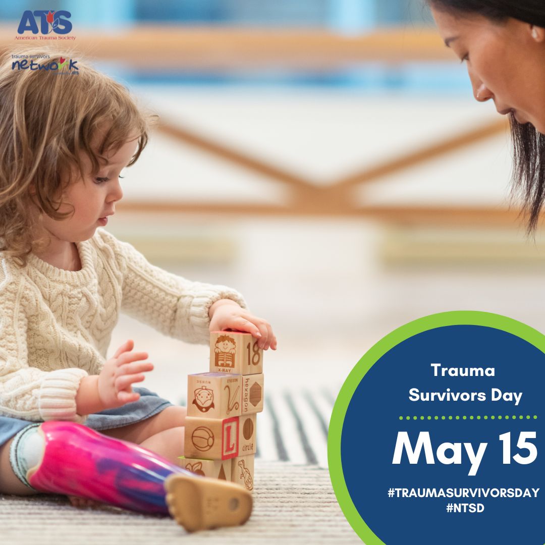 Tomorrow, May 15, 2024 is National Trauma Survivors Day! Join us as we draw inspiration from and provide support to survivors of traumatic injuries and their caregivers, opening the road to their recovery from trauma. #ATSTrauma #TraumaSurvivors #TraumaSurvivorsDay #NTSD