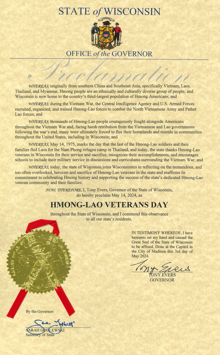 Thousands of Hmong-Lao people fought alongside the U.S. during the Vietnam War, and today, many Hmong-Lao veterans call Wisconsin home. On Hmong-Lao Veterans Day, we honor Hmong-Lao veterans for their service and reaffirm our commitment to supporting them and their families.