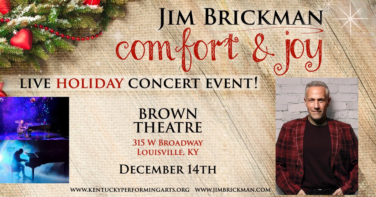 🚨 JUST ANNOUNCED 🚨 @JimBrickman returns to @thebrowntheatre Saturday, December 14. The renowned songwriter and pianist is set to spread holiday cheer with his highly anticipated annual tour, 'Comfort & Joy.' 🎫 Tickets on sale Friday at 10AM: bit.ly/JimBrickmanLOU.