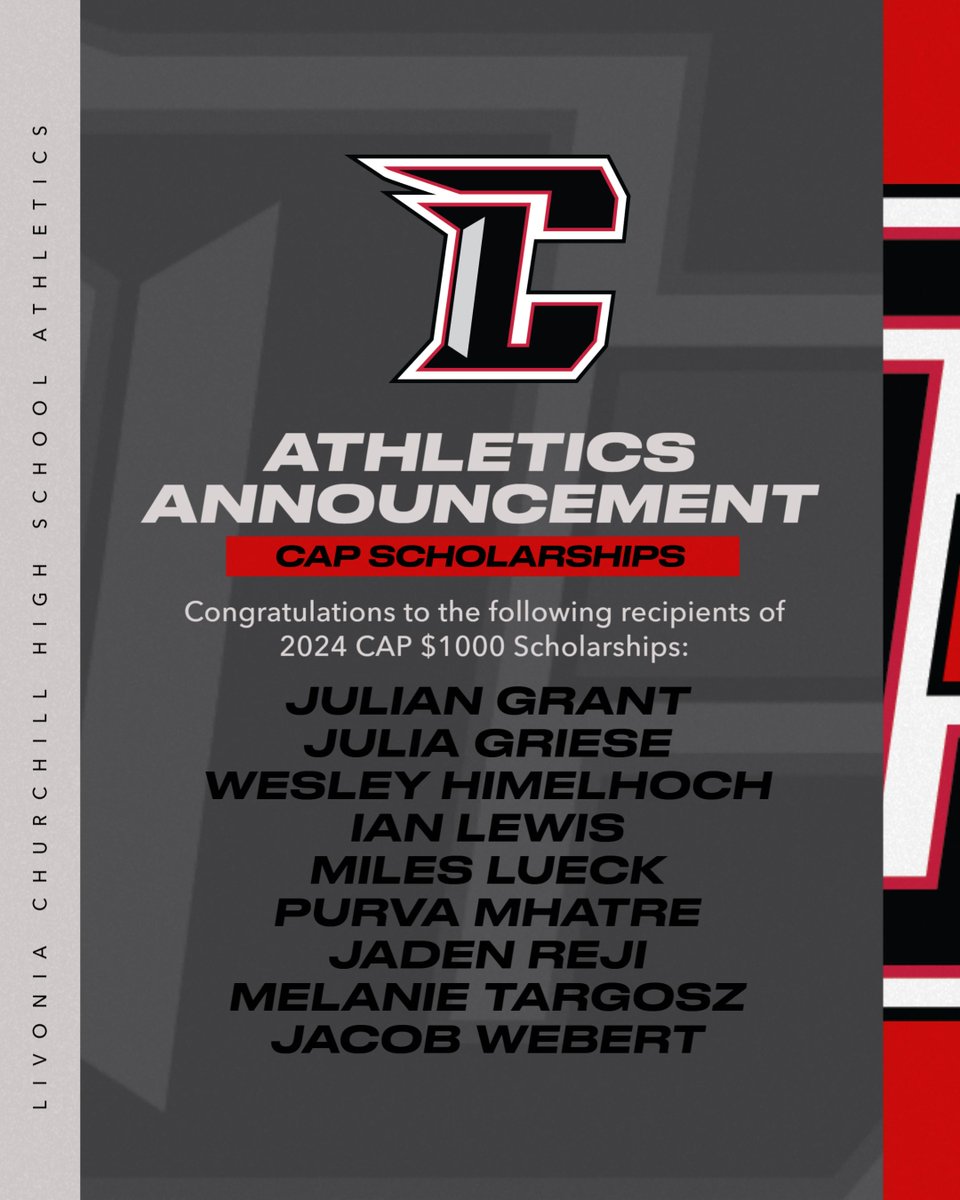 Congrats to this year's CAP Scholarship Winners.  <a href="/CHS_Chargers/">Churchill Chargers</a> <a href="/LivoniaDistrict/">Livonia Schools</a>