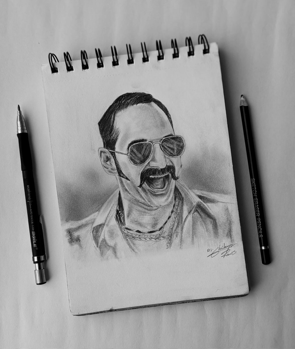 Pencil drawing of #FahadhFaasil as RANGA 🕶️ from #Aavesham 🔥 

- A5 sketch book ✏️