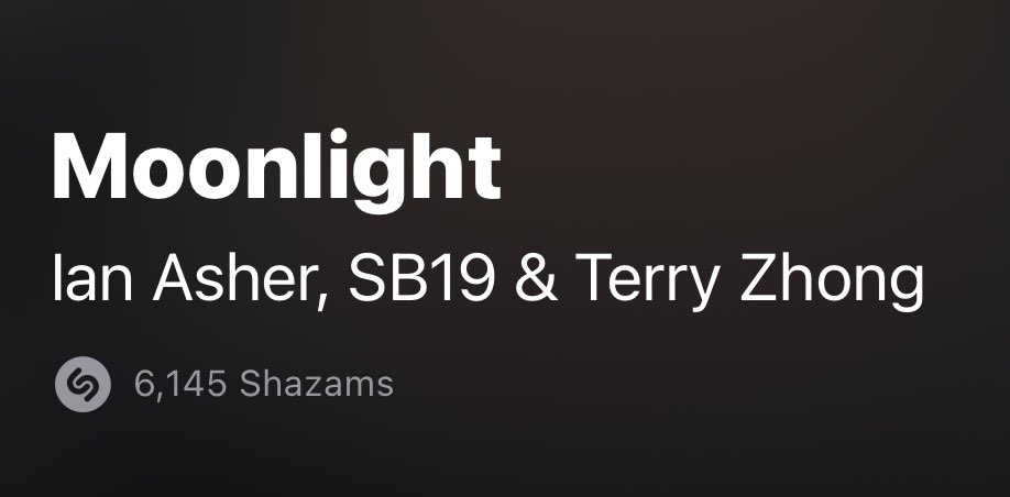 SB19 Shazam Updates 🔐 6,145 shazams Moonlight by Ian Asher, SB19 & Terry Zhong has now surpassed 6K shazams. “Radio DJs and other important people use Shazam charts to decide which music to play.” @SB19Official #SB19 #IanAsherxSB19xTerryZhong #Moonlight