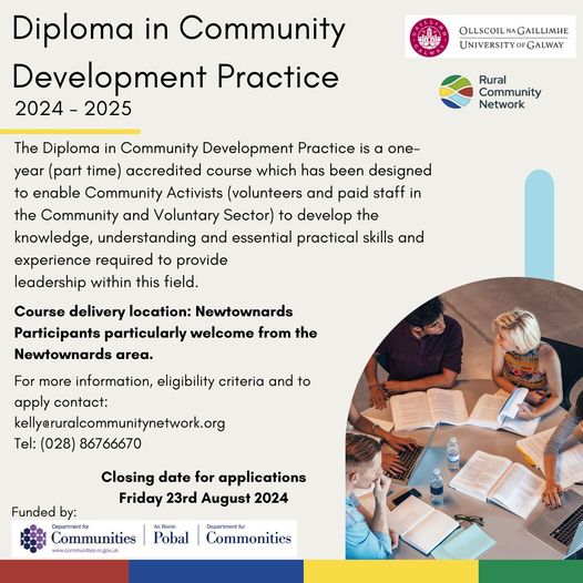Diploma in Community Development Practice This is a one-year (part time) course accredited by @uniofgalway. Places are limited to 25 students. One off cost of £150 per person. Location: Newtownards. Please apply through the form here: forms.gle/MrUSCY9FDdhaAk…