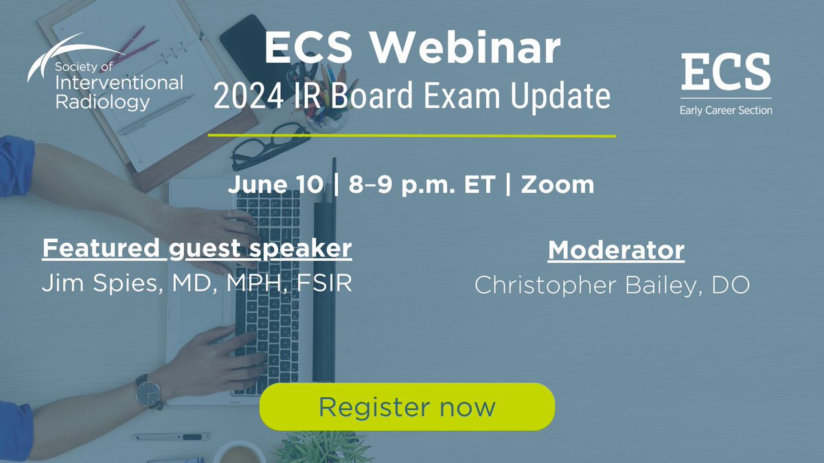 The next ECS webinar will review updates to the ABR IR/DR Certifying Exam process! We will hear from Dr. Jim Spies about the exam, followed by Q&A with recent written/computer-based exam takers. Register below! #IRad #VIRad #RadRes @SIRRFS @SIRspecialists tinyurl.com/4em95pv9