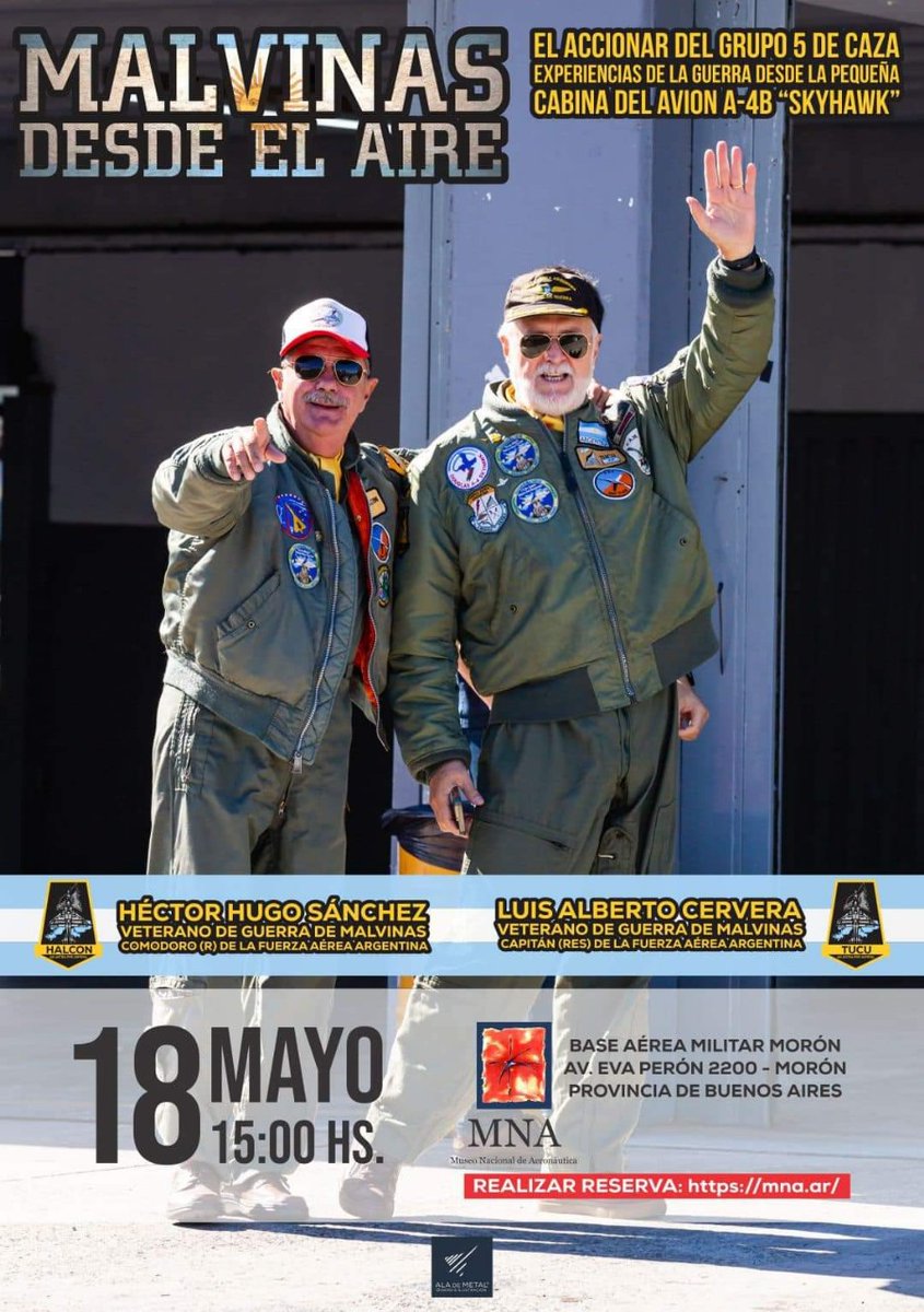 Sábado 18, 15 hs Museo Nacional de Aeronáutica.
#Defensa #FFAA #FuerzasArmadas #TecnologíaDefensa #Tecnología #Militar #Argentina #AeroAr #AeroArDefensa #defensa #aeroar  #Military #Defence