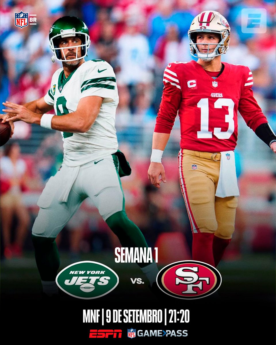 JETS X 49ERS NO PRIMEIRO MONDAY NIGHT FOOTBALL DA TEMPORADA! 😎 Aaron Rodgers de volta ao MNF na Semana 1, dessa vez na Califórnia... 👀 #NFLBrasil | #NFLScheduleRelease