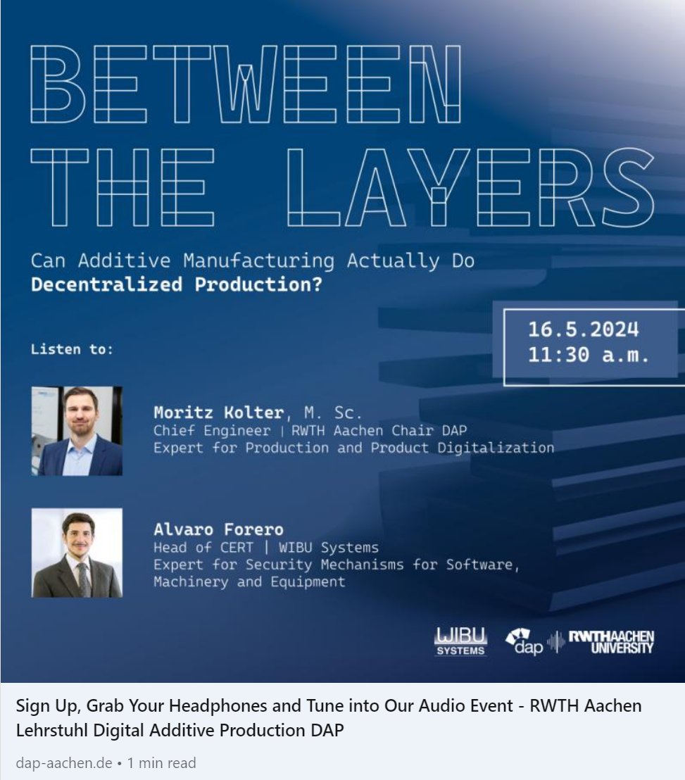 🎧 Tune in for an exclusive audio event with Digital Additive Production DAP - RWTH Aachen!🚀 We're exploring the latest trends in additive manufacturing. Secure your spot now to stay ahead of the curve!
📅 16 May 2024, 11:30 am CEST
dap-aachen.de/sign-up-grab-y… #additivemanufacturing