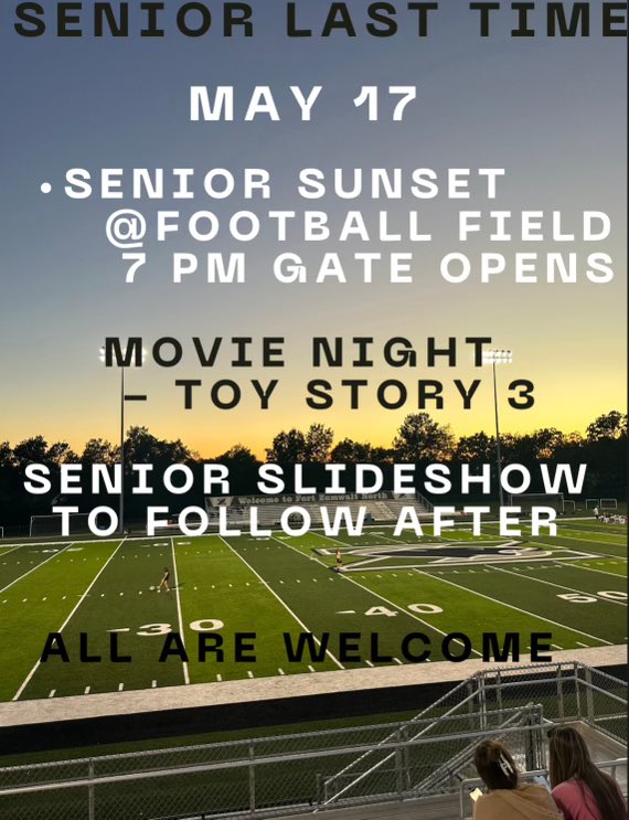 Senior Sunset this Friday Night!!! 7pm on the turf