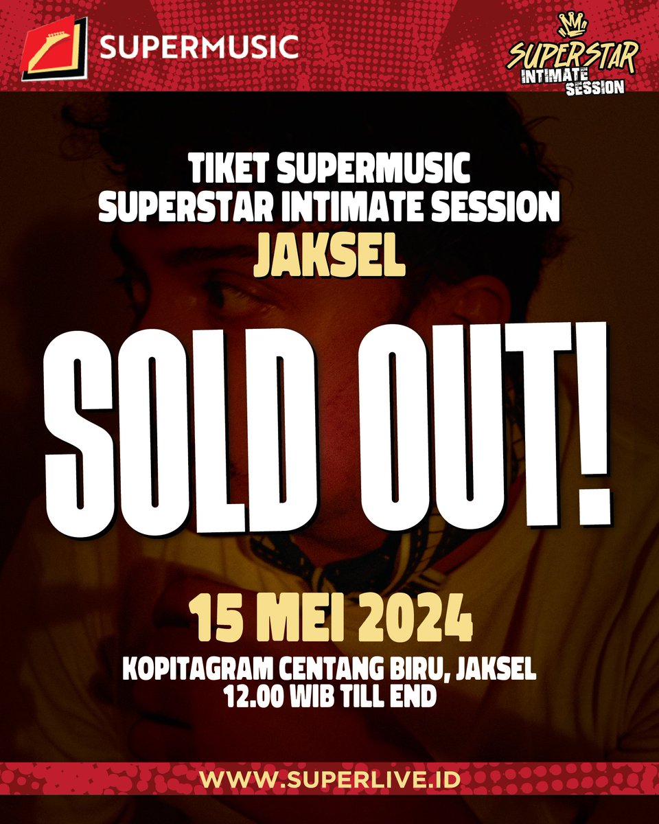 Antusias yang gila dari Superfriends Jaksel! Tiket Superstar Intimate Session Jakarta Selatan gue nyatain terjual habis. Thank you Superfriends, siapin energi yang cukup karena bakal ada banyak keseruan! 

#INIRASANYASUPER
#SUPERLIVE
#SUPERMUSIC
#SUPERSTARINTIMATESESSION