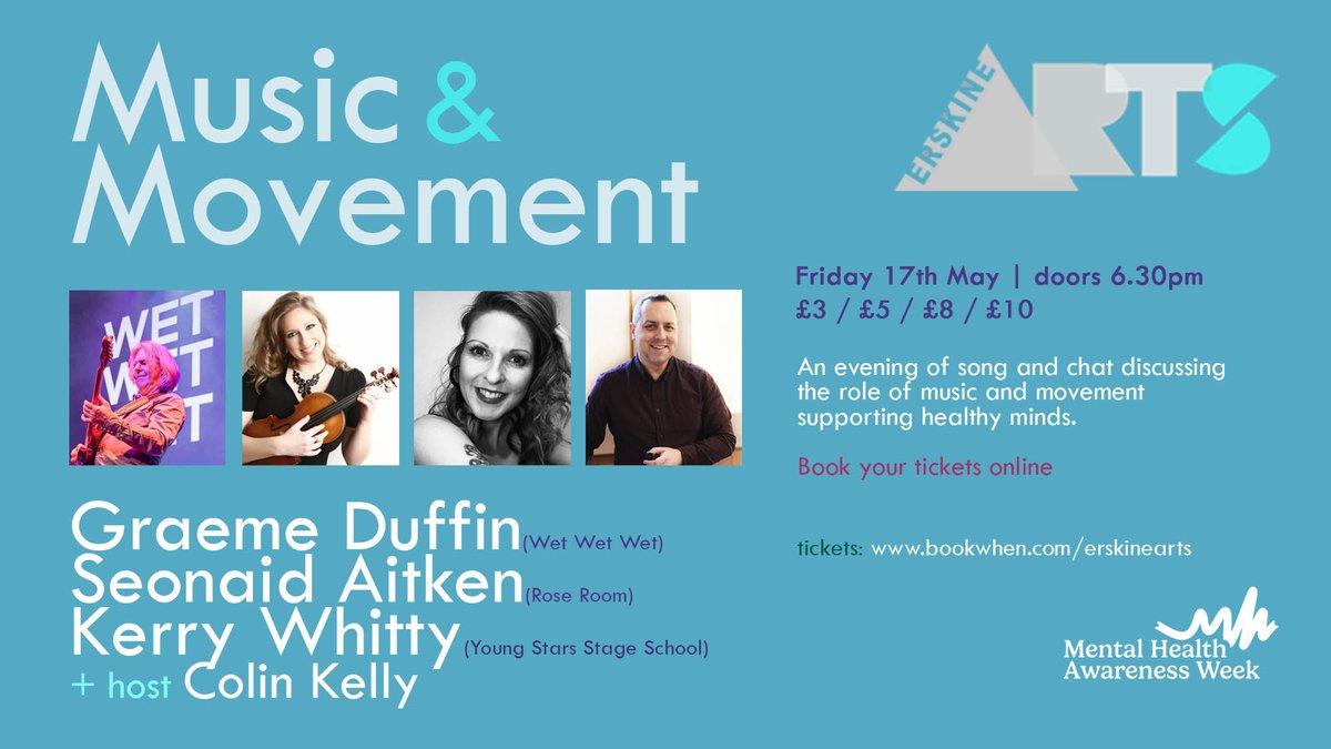 Erskine Arts - Mental health Awareness Week event Friday 17th May. Ticket Link: bookwhen.com/erskinearts