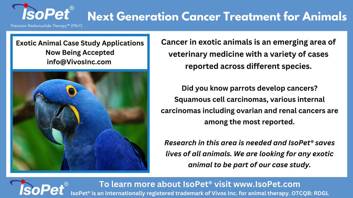 Know anyone with an exotic animal? We are looking for exotic animals to be part of a case study. Exotic pets to animals in zoos and more, @IsoPetForCancer saves lives. #IsoPet #Cancer #NextGeneration #VivosIncUSA #IsoPetSavesLives #RadioGel $RDGL