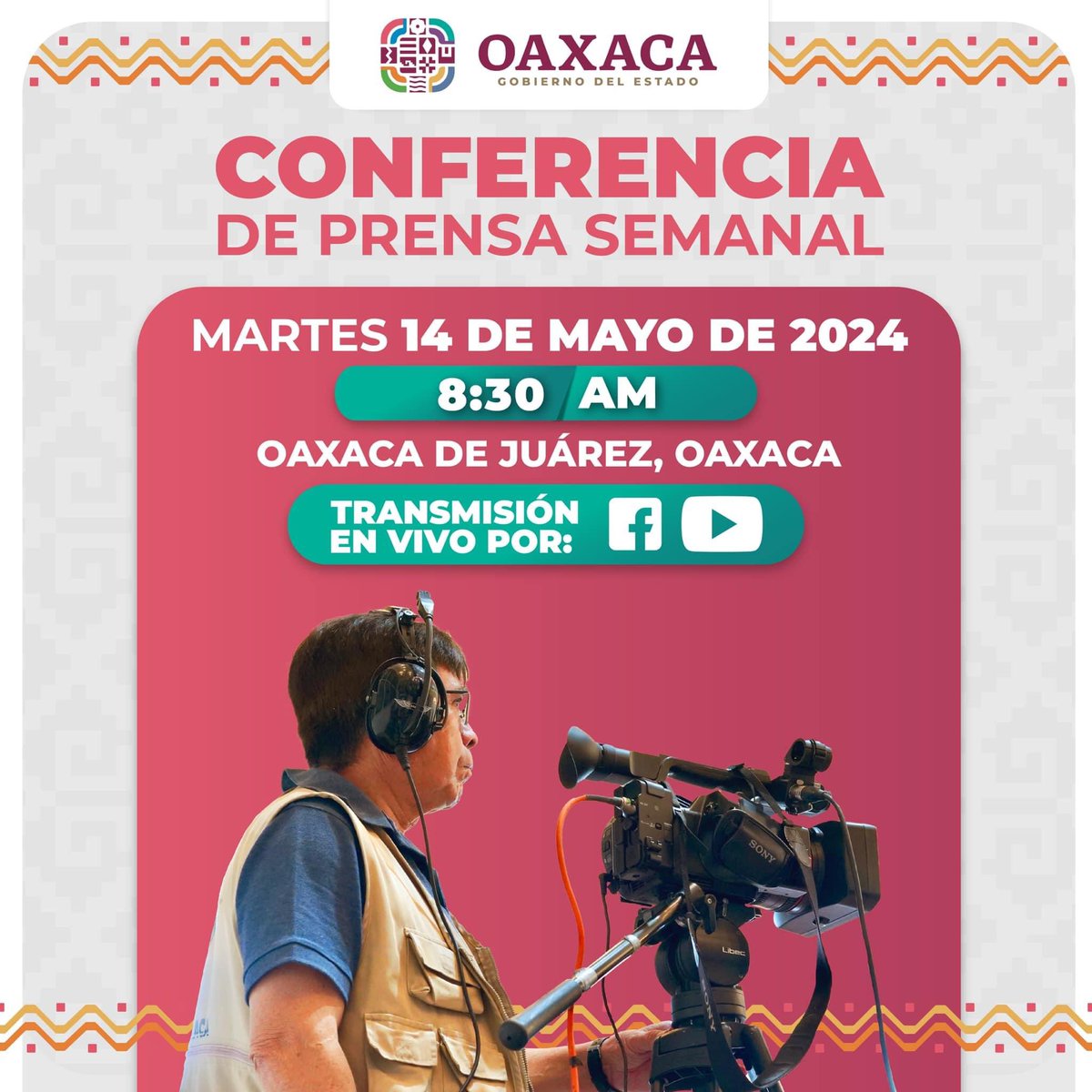 Amigas y amigos, los invitamos a seguir la #ConferenciaDePrensa a través de las redes sociales oficiales del @GobOax y de la @cortv.