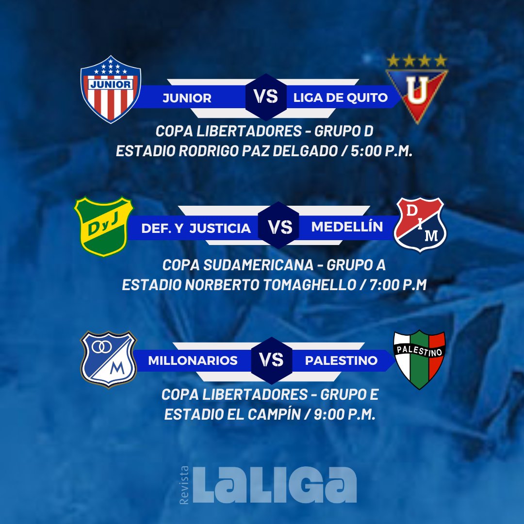 Este martes es decisivo para los clubes colombianos en torneos de la #Conmebol. - Con un empate en Argentina, #DIM supera la fase de grupos. - Si #Junior gana en Quito, asegura Copa Sudamericana. - #Millonarios busca su primera victoria para seguir con vida.