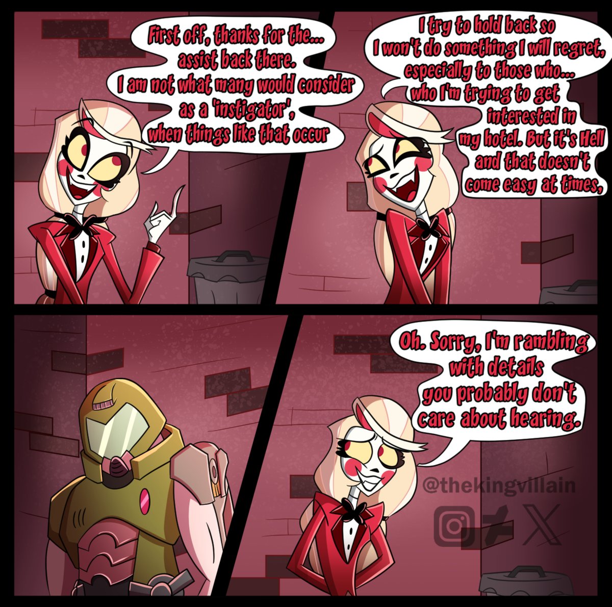 Charlie meets Doom Slayer 2

commissioned by
@Wallace1084

Based on the fanfic of
@J_Varga_

#DoomEternal #doomslayer #HazbinHotel #HazbinHotelFanart #HazbinHotelCharlie #Commission #commissionopen #CharlieMorningstar #hazbinhotelcomic #comic #fancomic #fanfiction